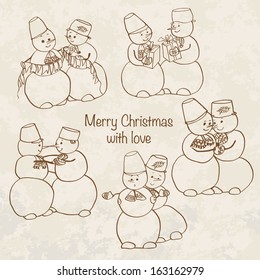 Christmas and New Year's decorative elements:  two snowmans