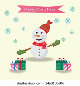Christmas and New Year's Elements Christmas collection with snow man, gift boxes separately on a white background. - Vector