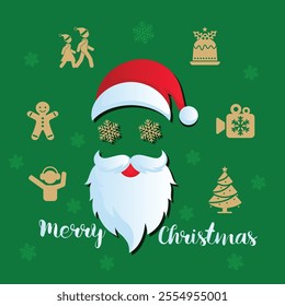 Christmas and New Year's endless border with cute winter decor elements, Merry Christmas A variety of Christmas decorations, including Santa Claus, a reindeer, a Christmas tree, anda cake.