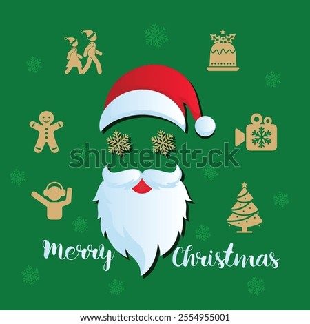 Christmas and New Year's endless border with cute winter decor elements, Merry Christmas A variety of Christmas decorations, including Santa Claus, a reindeer, a Christmas tree, anda cake.