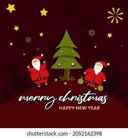 Christmas And New Year's Eve Decoration Vector, Old Santa Claus Enjoying The Outdoors