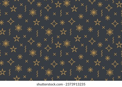 navidad, víspera de Año Nuevo, fiesta dorada sin fisuras con estrellas y elementos abstractos- ilustración vectorial