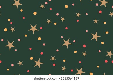 christmas, New Year's Eve, party golden seamless pattern with stars and dots- vector illustration