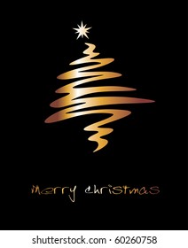 Christmas or New Year's fur-tree on a black background from gold