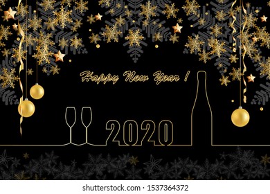 Christmas, New Year's golden balls. gold serpentine. stars, snowflakes,  decorative holiday decorations 2020