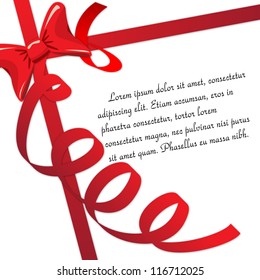 Christmas & New Year's greeting card with a red ribbon and place for your text, vector illustration