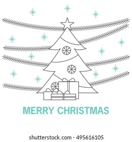 Christmas or New Year's greeting card with the image of a Christmas tree. Vector illustration.