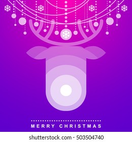 Christmas and New Year's greeting card with a Deer on a gradient magenta-lilac background. Blend Icon on a colored background for marketing materials. Vector illustration. 