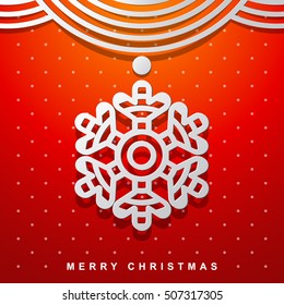 Christmas and New Year's greeting card with a Snowflake on a red background. Linear icon on gradient background for marketing materials. Art Deco Style. Vector illustration. 