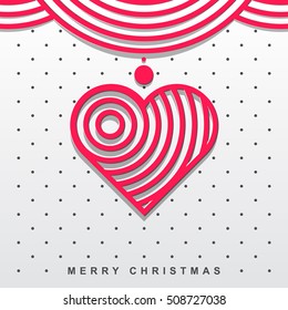 Christmas and New Year's greeting card with a red Heart on a white background. Linear color icon for marketing materials. Style Contemporary Art Deco. Vector illustration.
