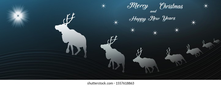 Christmas and New Years greeting on  darkness background and Reindeer souls seeking to the gifted of light for resurrect himself,.Vector EPS.10