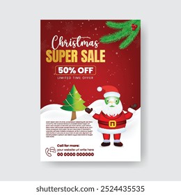 Christmas and new Year's holidays gift sale a4 print flyer or poster template, Christmas festival celebration party  poster, leaflet, design for Christmas invitation greeting card, place for photo