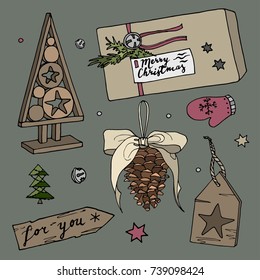 Christmas and New years holidays vector hand drawn illustration     
