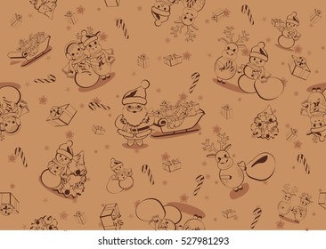 Christmas and New Year's pattern Set of flat icons like Kraft paper items. Vector illustrations.