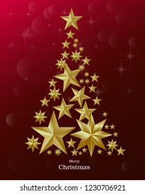 Christmas and New Years red background with Christmas  paper stars.