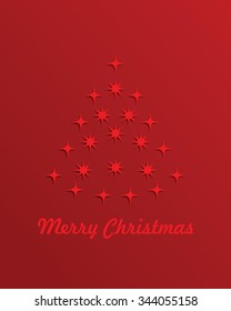 Christmas and New Year's red background. Red background with Christmas tree consisting of stars. Vector background.