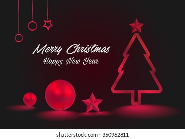 Christmas and New Years red background with Christmas Tree