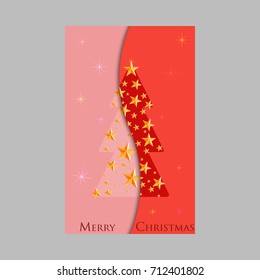 Christmas and New Years red background with Christmas Tree made of cutout paper stars.
Christmas Party flyer template. Vector illustration Eps 10.