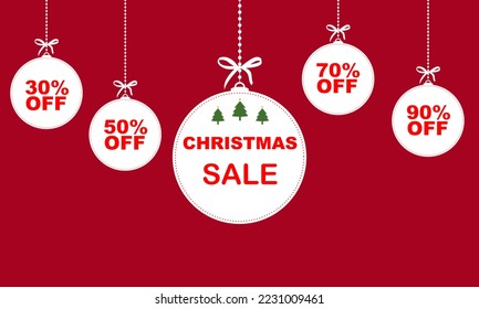 Christmas and New Year's sale. christmas ball discount and promotion red. Special offer Christmas ball vector tag. New year holiday card template. Shop market poster design. Vector illustration.