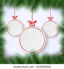 Christmas and New Year's sale. christmas ball discount and promotion. Special offer Christmas ball vector tag. New year holiday card template. Shop market poster design. Vector illustration.