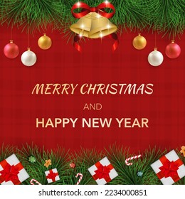 Christmas and New Year's sale. christmas ball and bell Discount and promotion Special offer. Christmas ball vector New year holiday card template. Shop market poster design. Vector illustration.