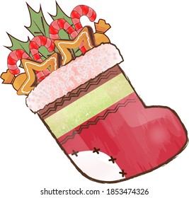 Christmas and New Years sock. Vector illustration