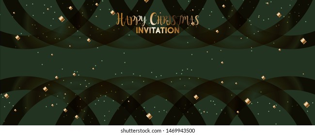 Christmas and new year's template gold frame vector elegant on dark green banner design of sparkling lights garland