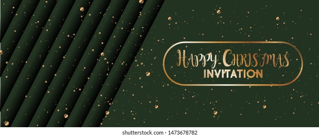 Christmas and new year's template gold frame vector elegant on dark green banner design