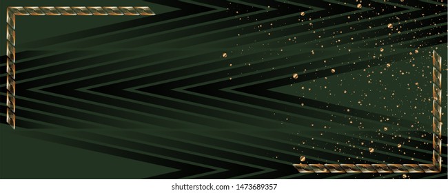 Christmas and new year's template gold frame vector elegant on dark green banner design