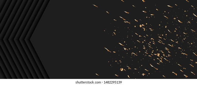 Christmas and new year's template gold frame vector elegant on dark banner design of sparkling lights garland