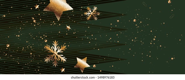 Christmas and new year's template gold frame vector elegant on dark banner design of sparkling lights garland