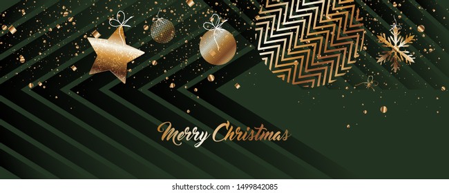 Christmas and new year's template gold frame vector elegant on dark banner design of sparkling lights garland