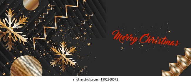 Christmas and new year's template gold frame vector elegant on dark banner design of sparkling lights