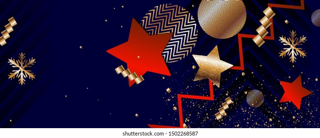 Christmas and new year's template gold frame vector elegant on dark banner design of sparkling lights