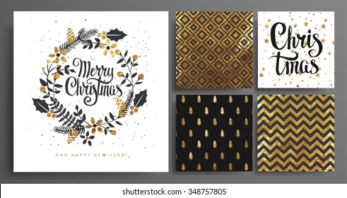  Christmas And New Year's  Template Set For Greeting Scrapbooking, Congratulations, Invitations, Tags, Stickers, Postcards.  Christmas Posters Set. Vector Illustration.