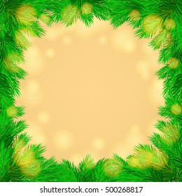 Christmas and New Years vector background with pine branches with Copy Space. Christmas decoration