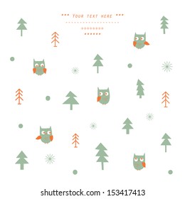Christmas and New Year's vector pattern with owls