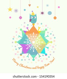 Christmas and New Year's vector pattern with owl
