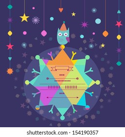 Christmas and New Year's vector pattern with owl