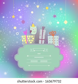 Christmas and New Year's vector pattern with owl and gifts