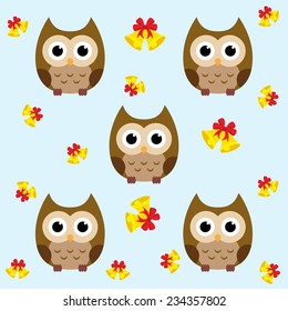 Christmas and New Year's vector pattern with owls