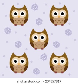 Christmas and New Year's vector pattern with owls