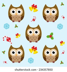 Christmas and New Year's vector pattern with owls