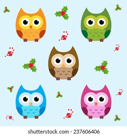 Christmas and New Year's vector pattern with owls