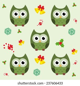 Christmas and New Year's vector pattern with owls