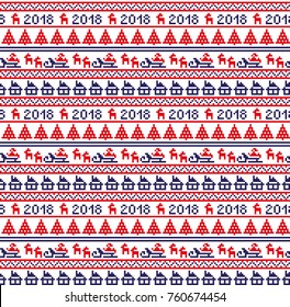 Christmas New Year's winter seamless festive Norwegian pixel pattern - Scandinavian style 2018