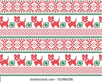 Christmas New Year's winter seamless festive Norwegian pixel pattern - Scandinavian style 2018
