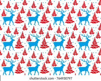 Christmas New Year's winter seamless festive Norwegian pixel pattern - Scandinavian style 2018