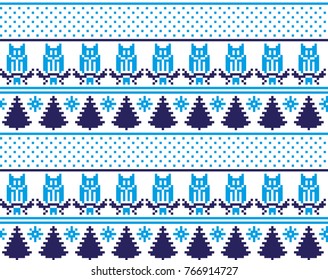 Christmas New Year's winter seamless festive Norwegian pixel pattern - Scandinavian style 2018