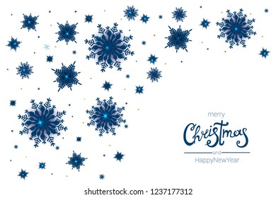 Christmas and new year,vector blue 3D snowflakes on white background